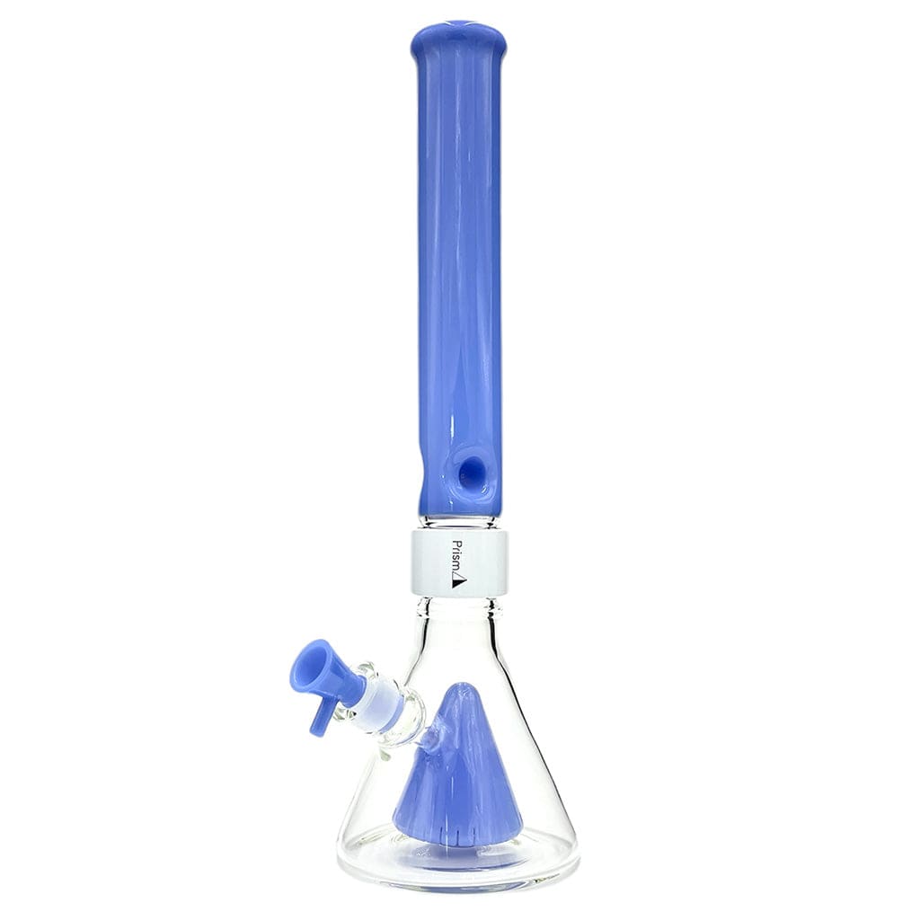 Front view of the Percolated Beaker Single Stack showing a clear glass beaker base with a blue internal cone percolator and matching tall blue neck on a white background