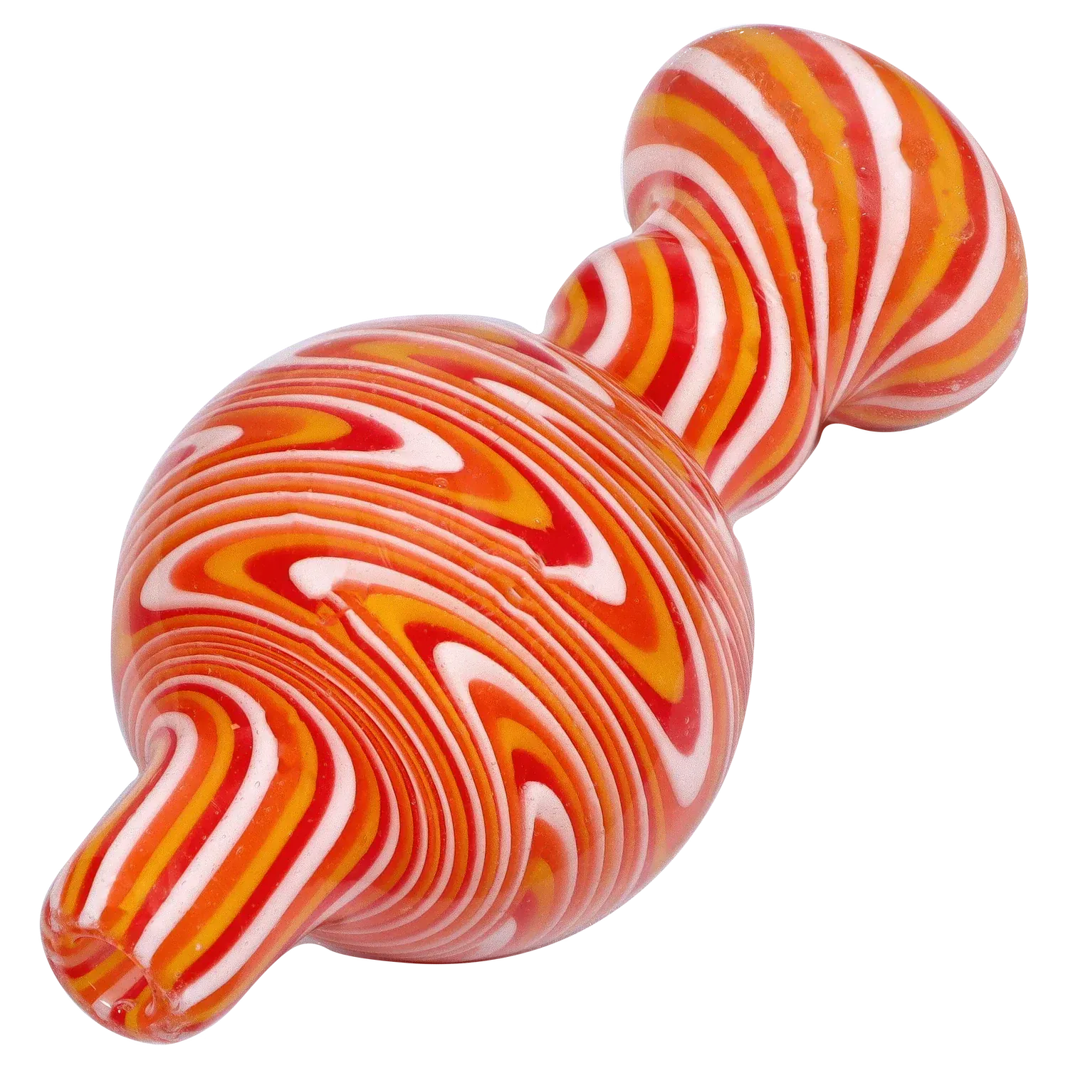 Close-up diagonal view of a swirled orange, yellow, and white DHC Assorted Carb Cap - Assorted colors against a white background.