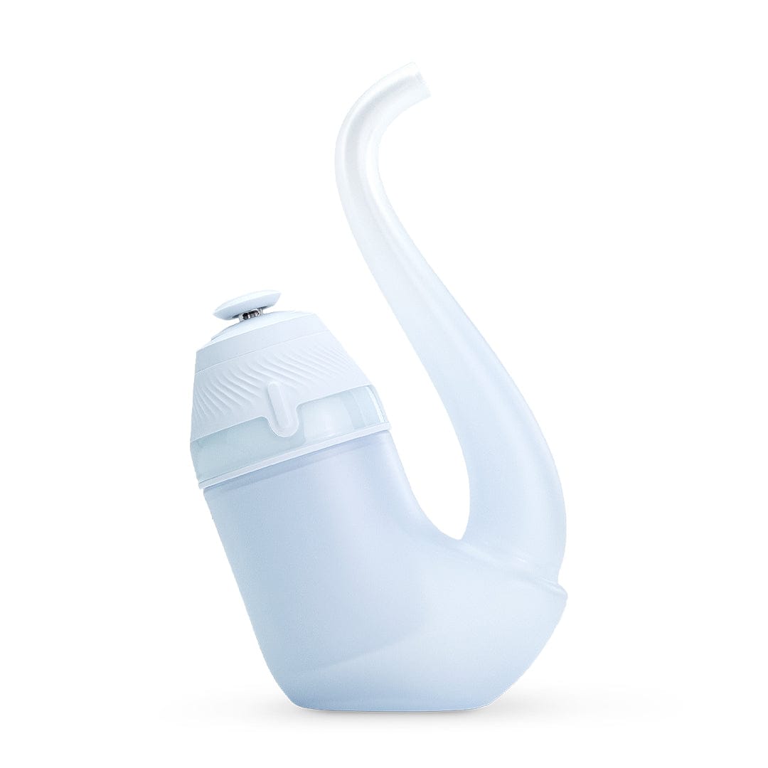 Side profile of the Puffco New Proxy Vaporizer in haze, shown against a white background with its curved glass mouthpiece rising from the rounded base.