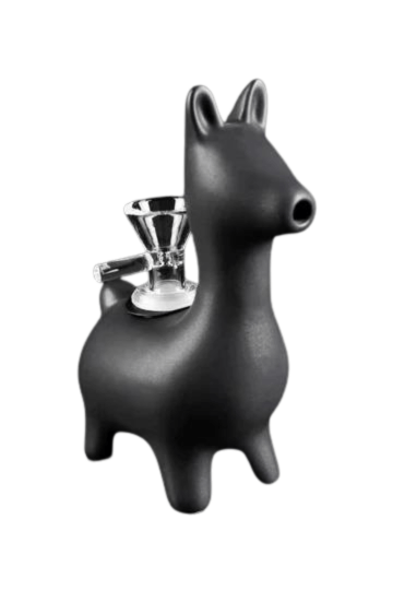 A front view of the Alpaca Bubbler, a ceramic bubbler shaped like an alpaca with a smooth, white finish.