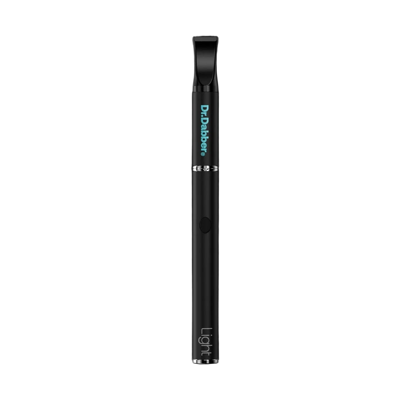 Straight vertical close-up of the black Light™ Vaporizer Kit pen against a white background, showing its mouthpiece, teal "Dr.Dabber" logo, and slim cylindrical body.