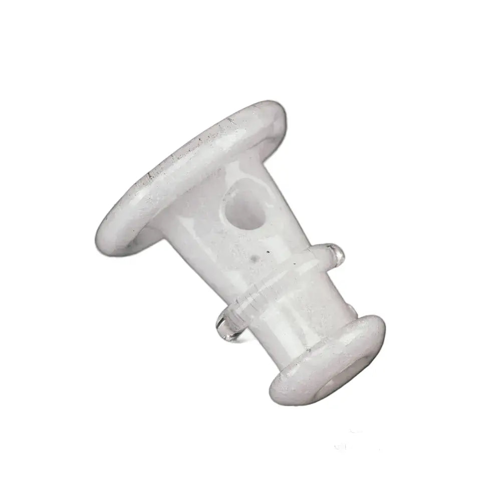 Angled close-up of the glow-in-the-dark Empire Glassworks PuffCo 'New Peak' & Proxy Glass Joystick Cap against a white background.