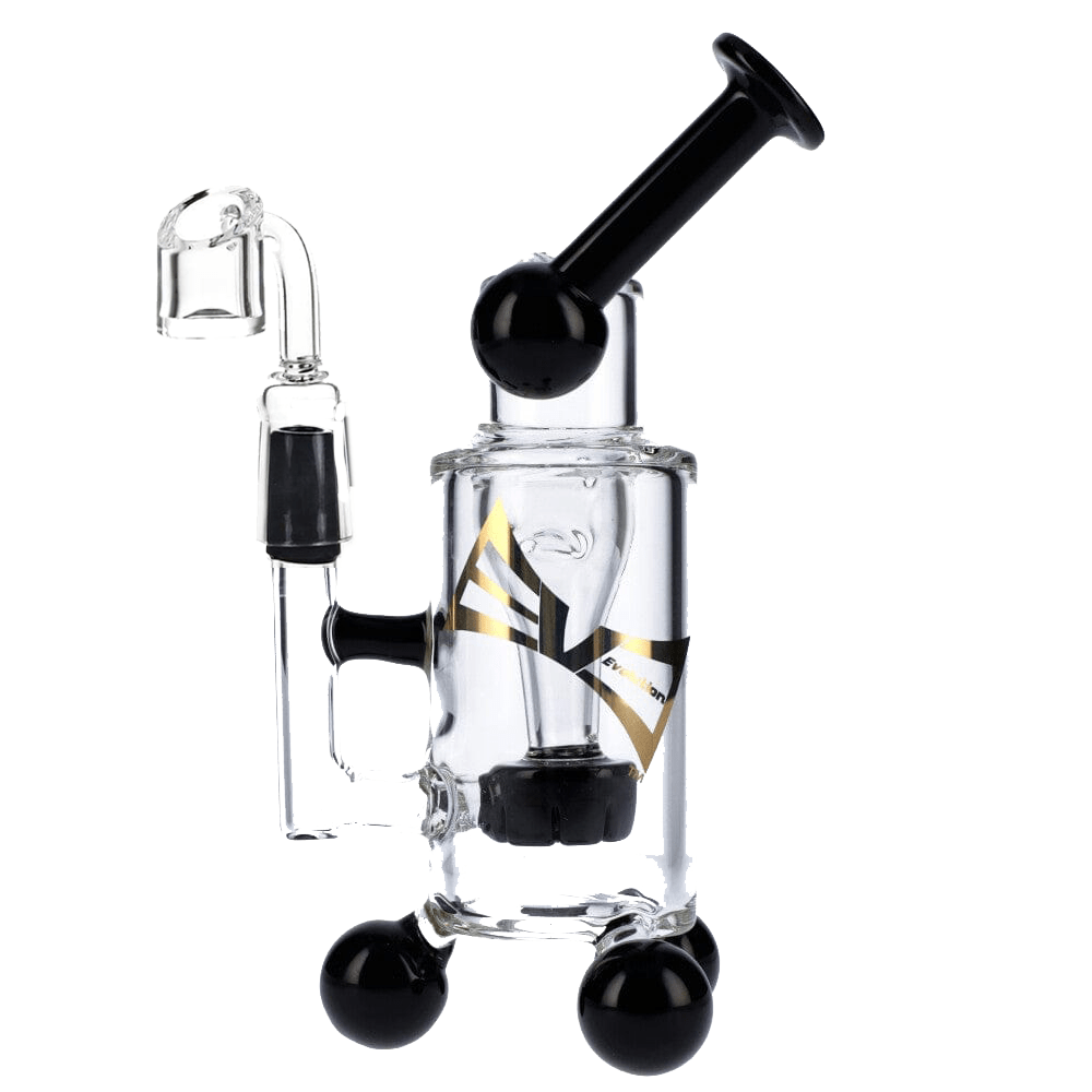 Front view of the Tropical Storm 7" Dab Rig, showcasing a clear glass rig with a black joint and a modern, compact design.