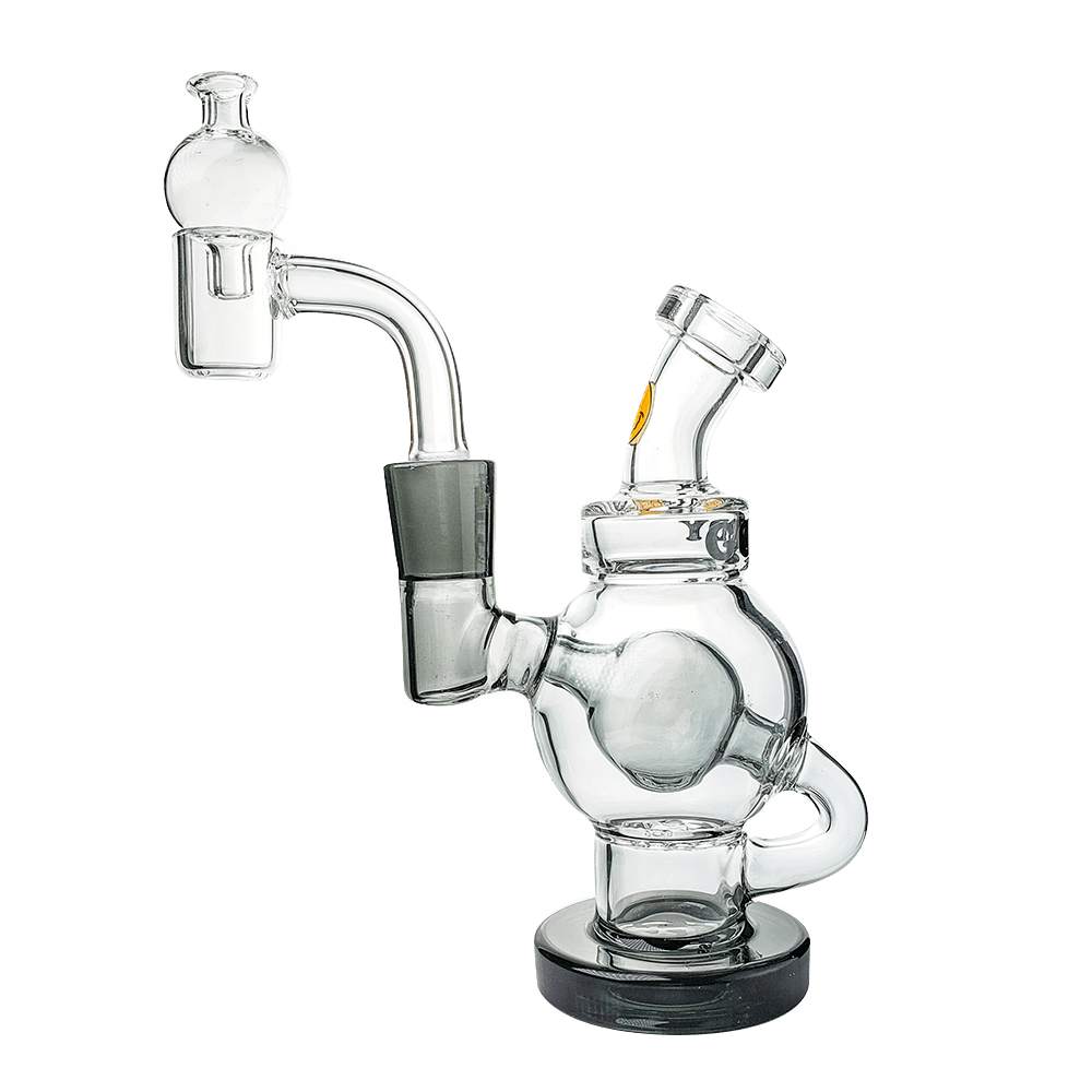 Front view of the Orbit Mini Rig 4-Piece Kit, a clear glass rig with a rounded base and visible joint detail.