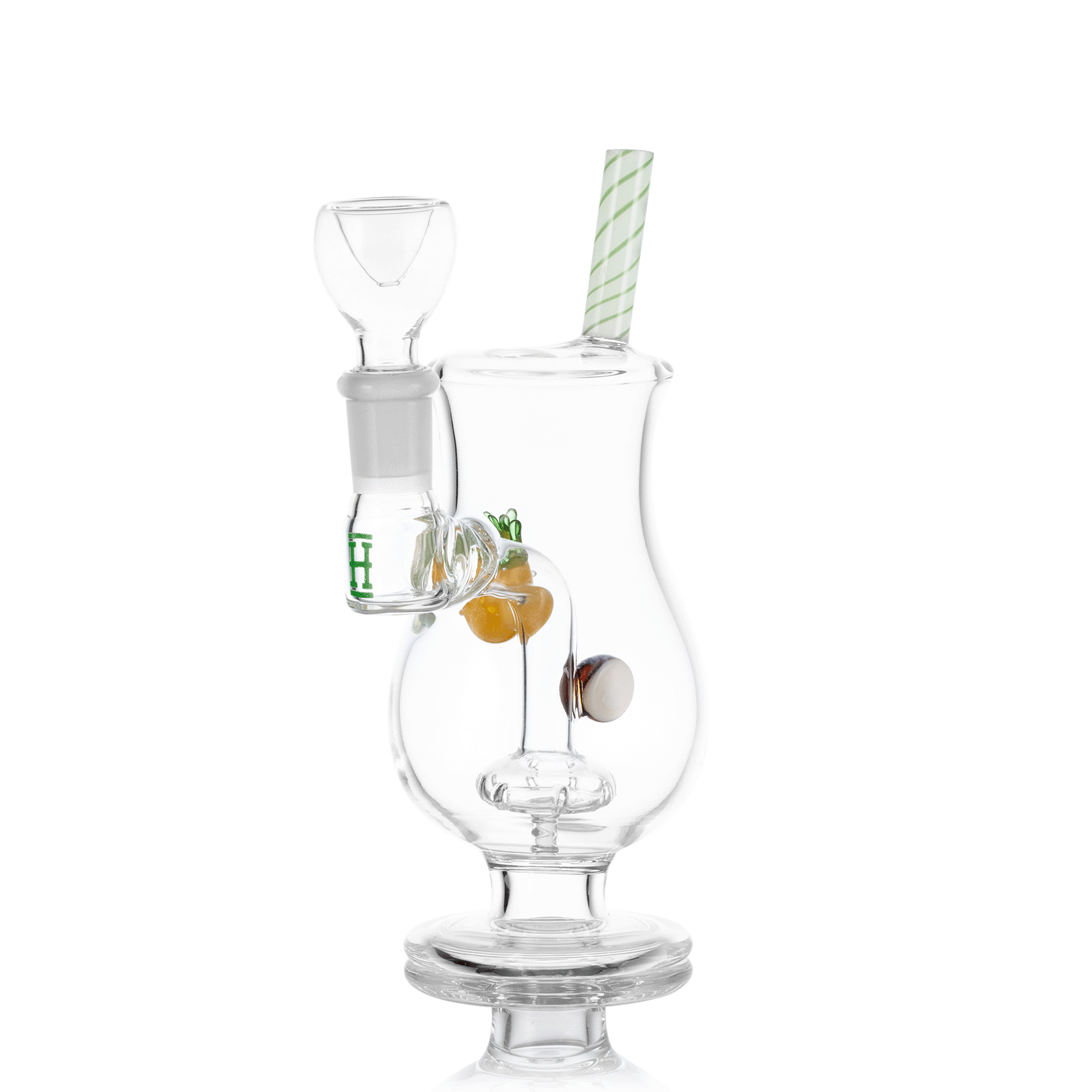 Front view of the 6-inch Pina Colada Bong, a clear glass piece resembling a tropical drink with a flared base and curved neck.