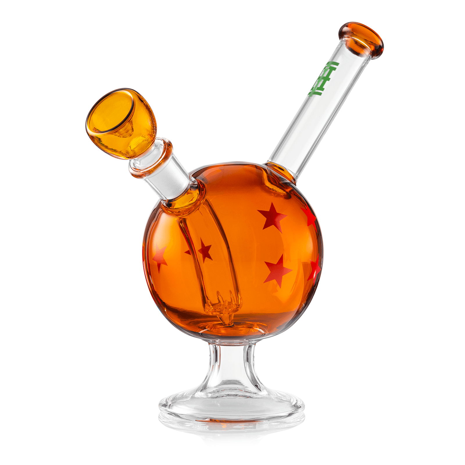 Front view of the Wish Ball Bong, a spherical orange glass piece with a simple, curved neck, isolated on a white background.
