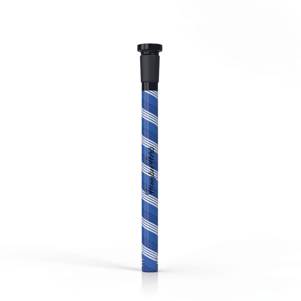 Front view of the CANDY POP DOWNSTEM, a blue glass downstem angled against a neutral background.