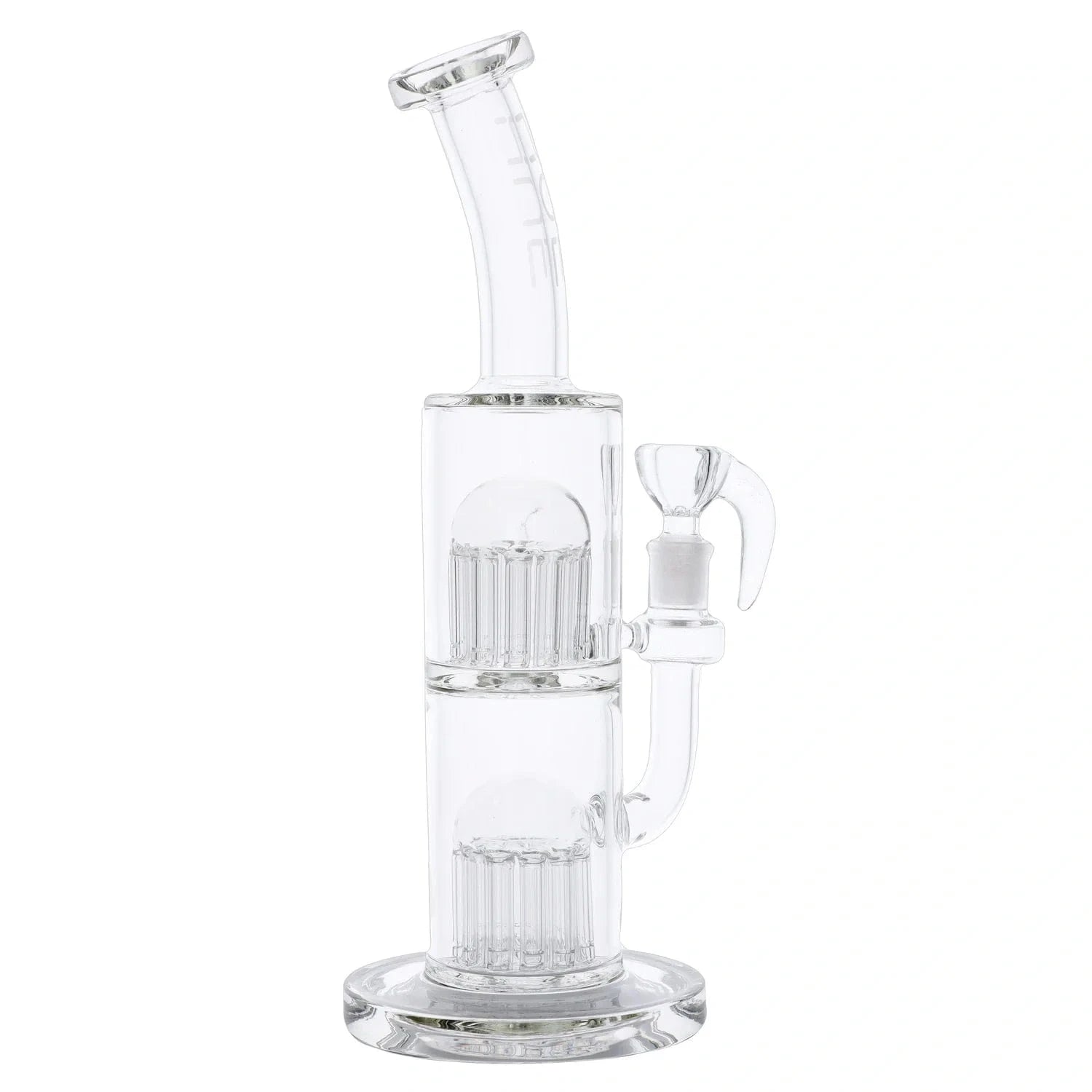 Right-side view of the Hue - Jellyfish Bong Clear - 13" showing its clear glass twin-chamber body, curved neck, and attached bowl.