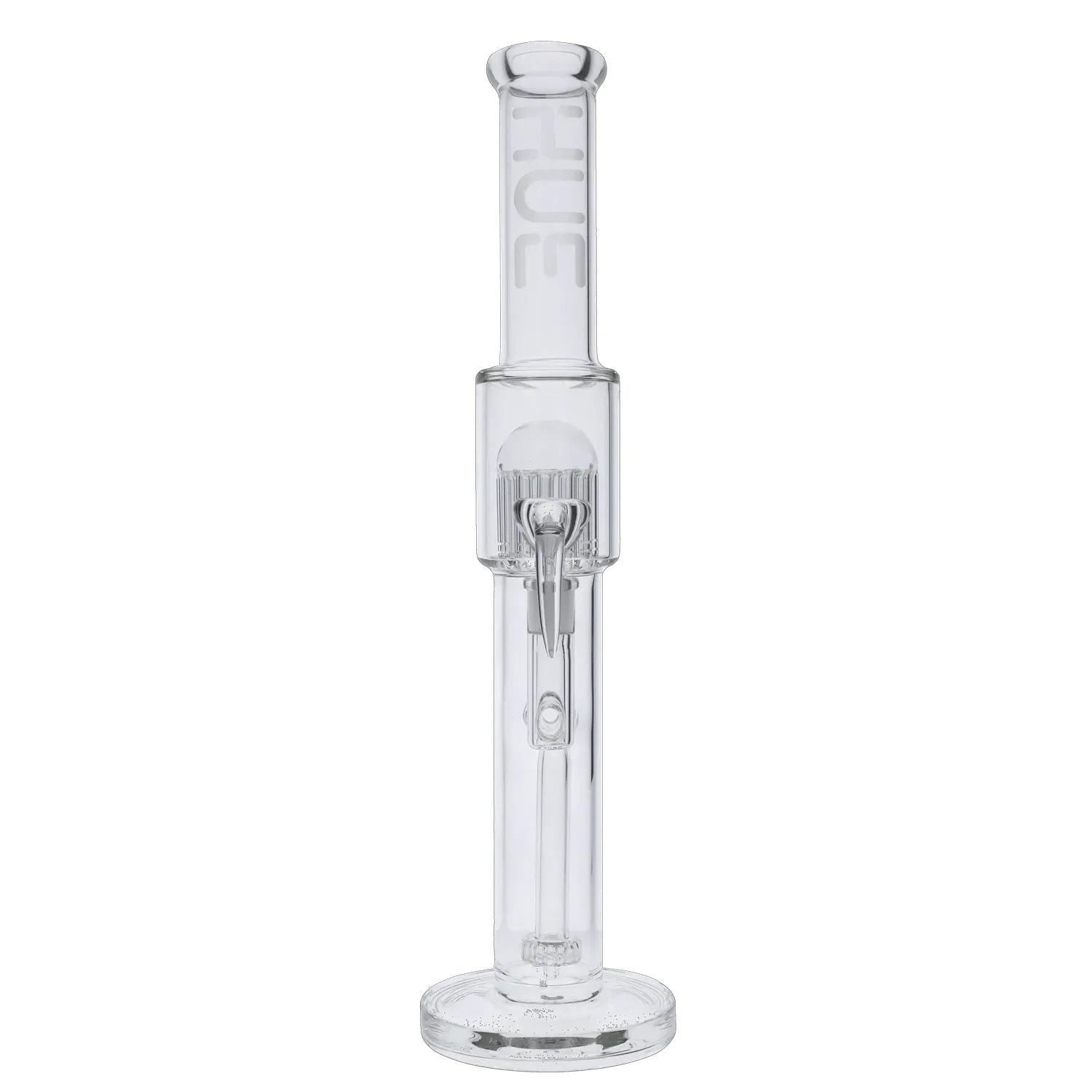 Straight-on view of the Tower Bong Clear - 17.75" showing its tall clear glass tube, percolator chamber, and round base against a plain background.
