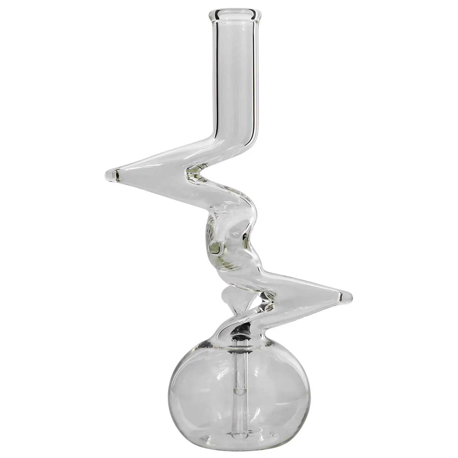 Close-up front view of the Jane's Ladder Clear Zong Bong showing its clear zigzag neck rising from a round water chamber.