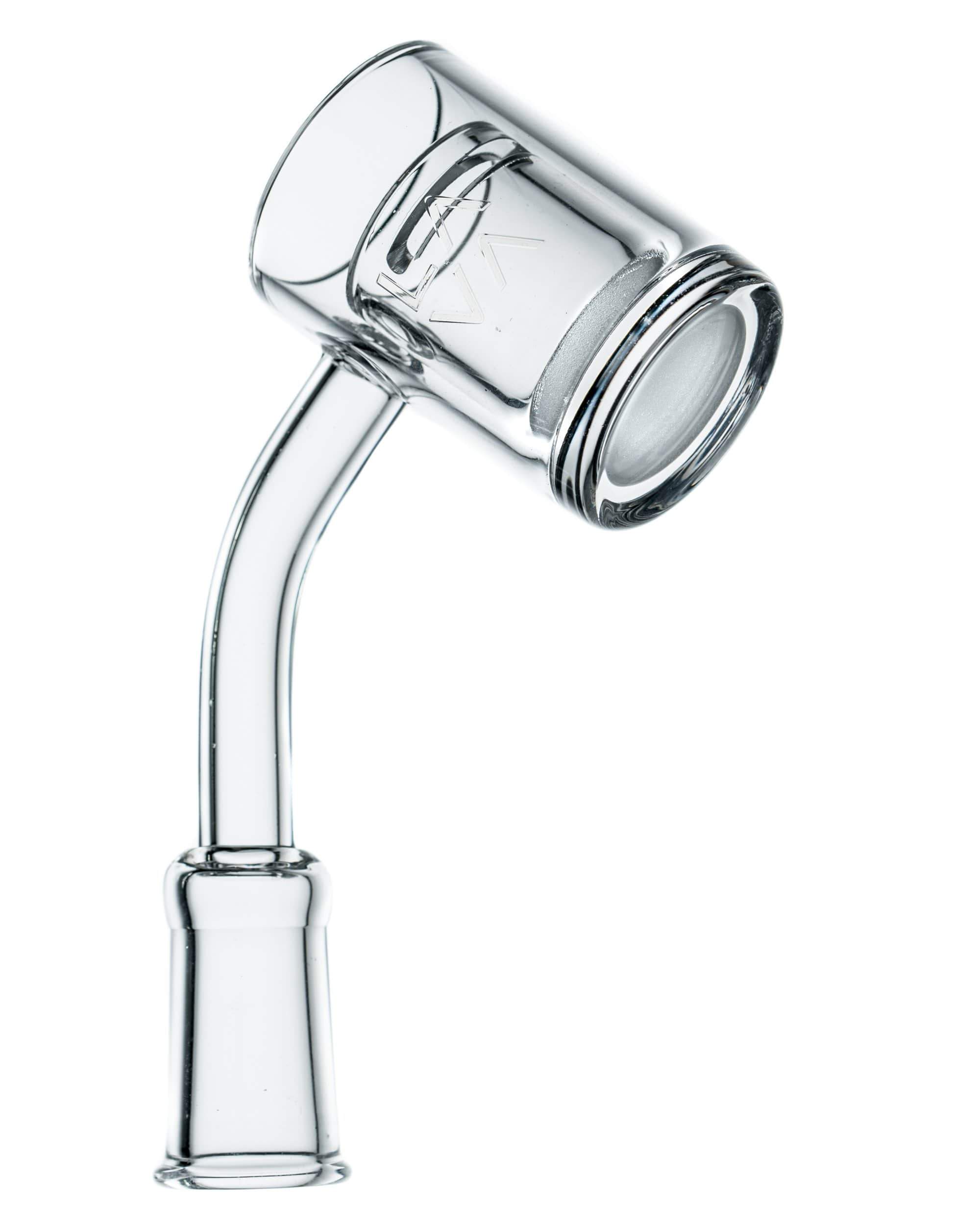 Close-up of the Polished Banger Nail with Opaque Cup Insert, angled to show its polished surface and clear cup insert.