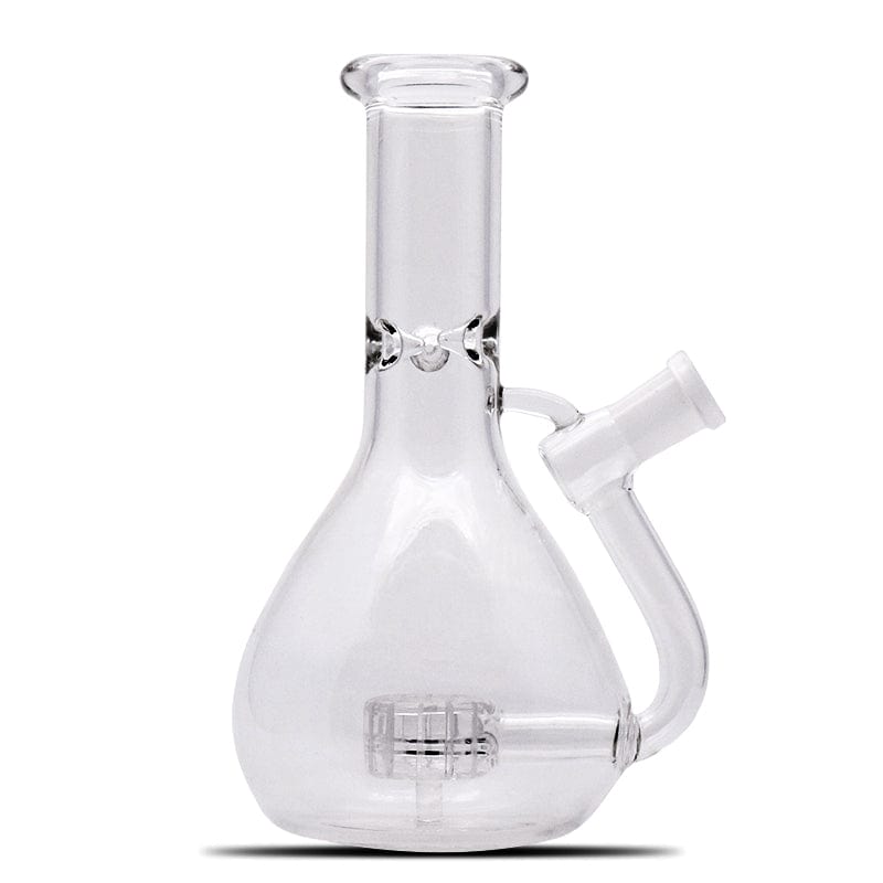 Front view of the Exo Stem Beaker, a clear glass piece with a simple, rounded design and visible joint.
