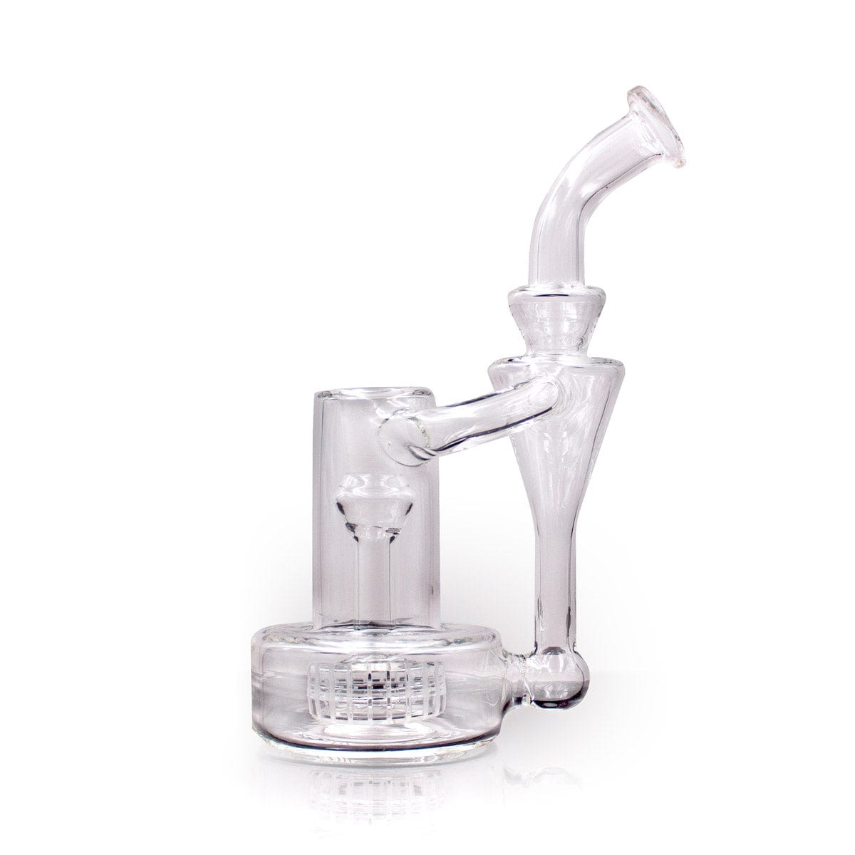 Front view of the 7.25 Matrix Recycler Water Pipe, showcasing its clear glass construction and unique layered design.
