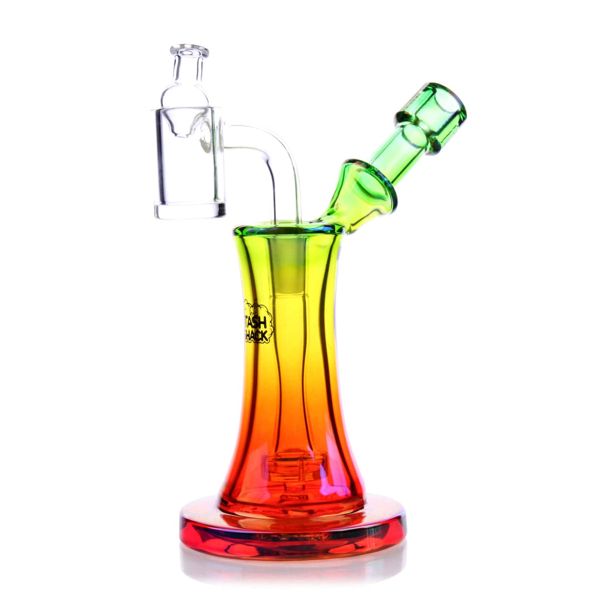 Front view of the Aurelia Mini Rig, a small glass piece with a curved neck, displayed on a reflective surface.