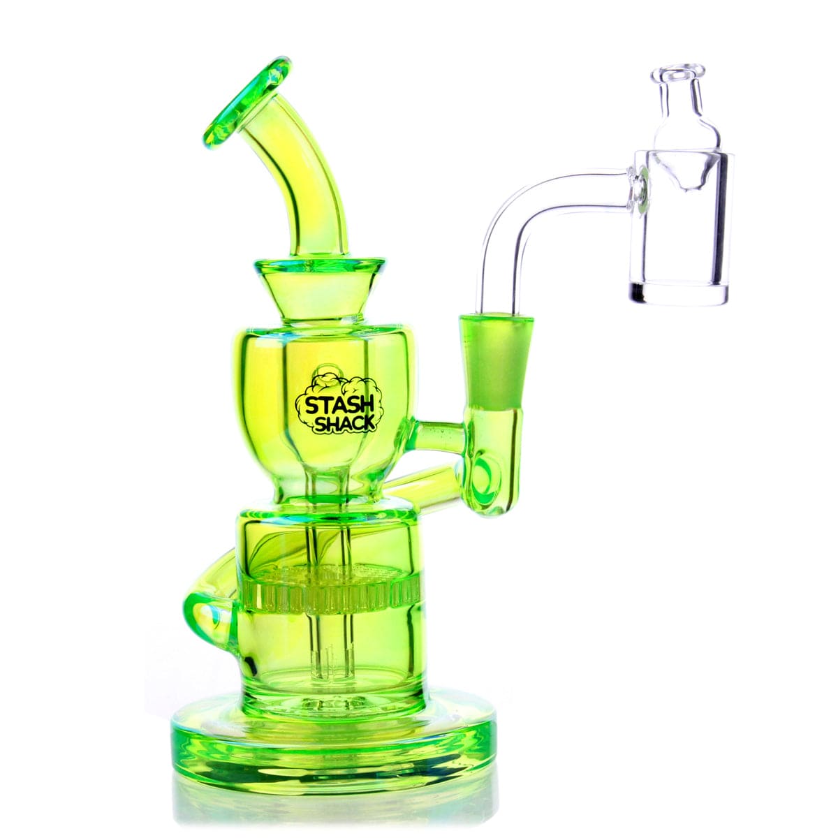 Front view of the Dahlia Mini Rig, a compact glass piece with a textured base and clear construction.