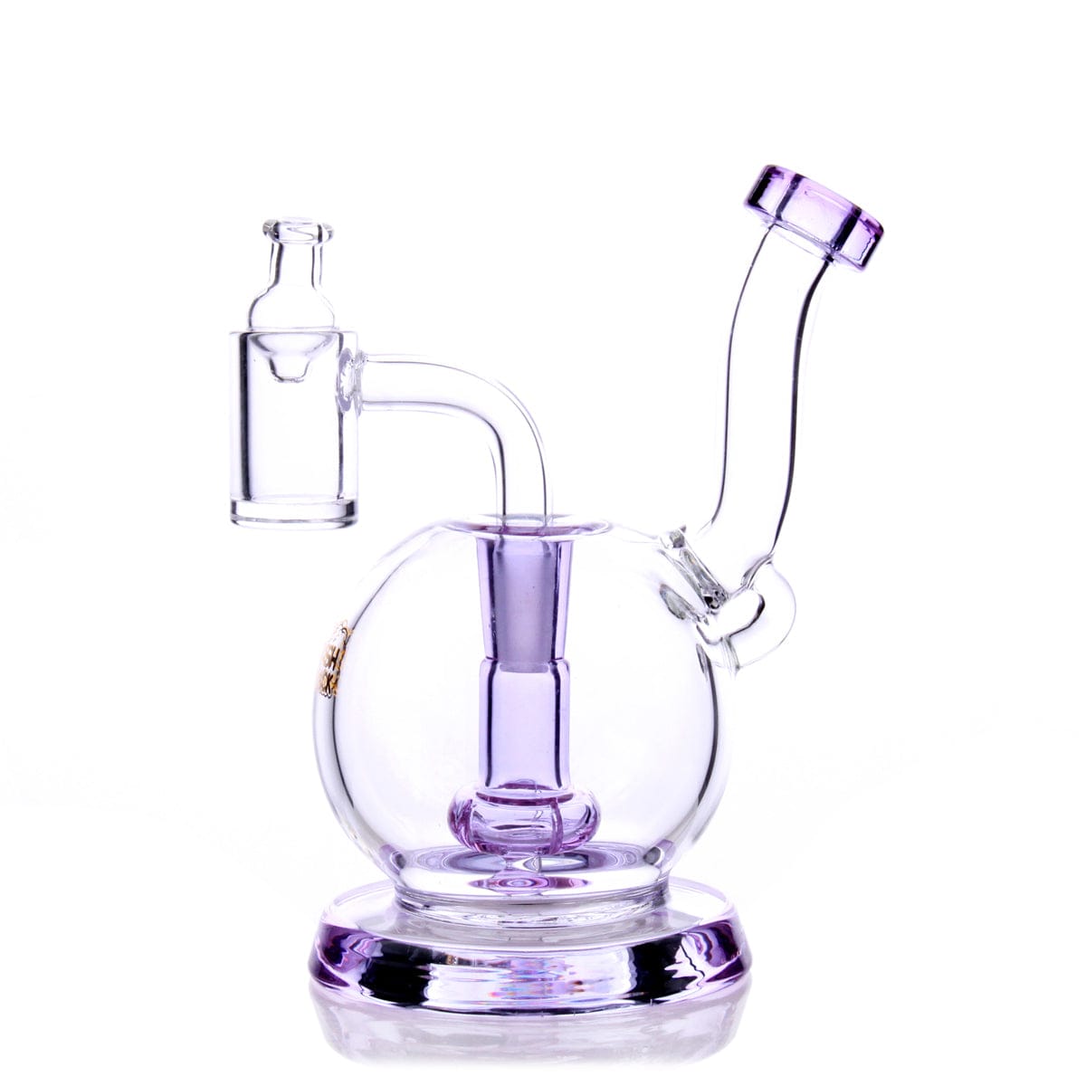 Front view of the TerpGlobe Mini Rig, a small glass rig with a rounded base and a clear glass construction.