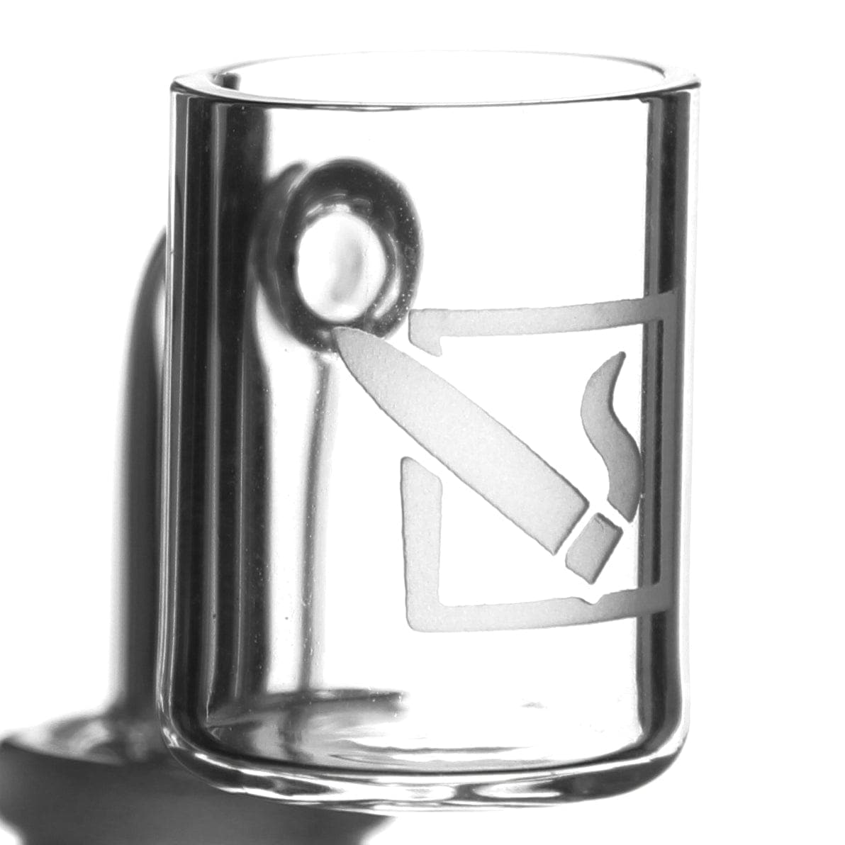 A studio shot displays the DHC Originals Sandblasted Doob Logo Banger, with its logo etched into the clear glass.