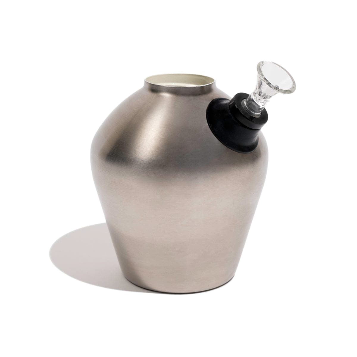 A front view of the Chill Steel Pipes Classic Stainless Steel Water Pipe, featuring a metallic finish and simple cylindrical form.