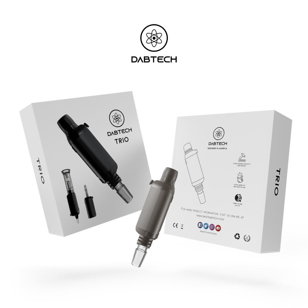 Front view of the DabTech Trio, showcasing its sleek design against a white backdrop with branding details.