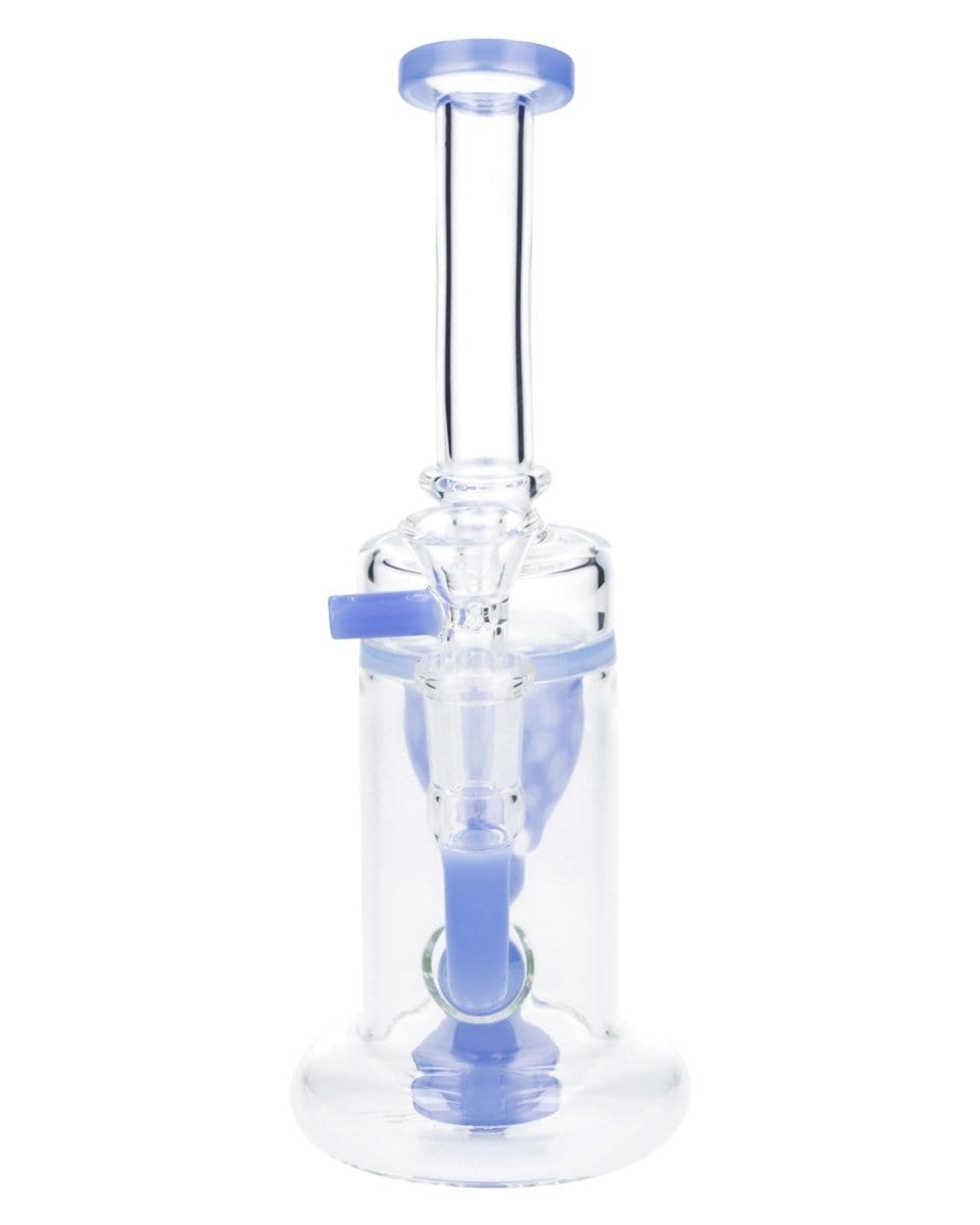 Front view of the 8-inch RCL-S-025MB Bent Neck Water Pipe with a milky blue accent and visible glass bowl.