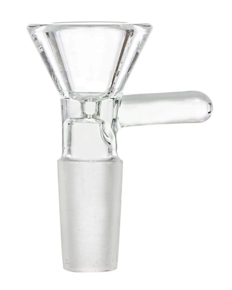 A clear Glass Funnel Bowl is shown in a close-up, angled view against a plain white background.