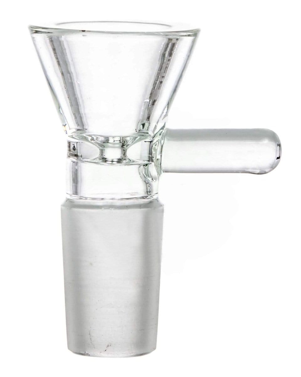 A detailed close-up of the Glass Funnel Bowl, showcasing its clear glass construction and conical shape.