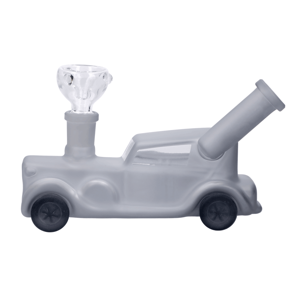 Front view of the Mobster Car Bong, a sculpted glass water pipe resembling a vintage automobile.