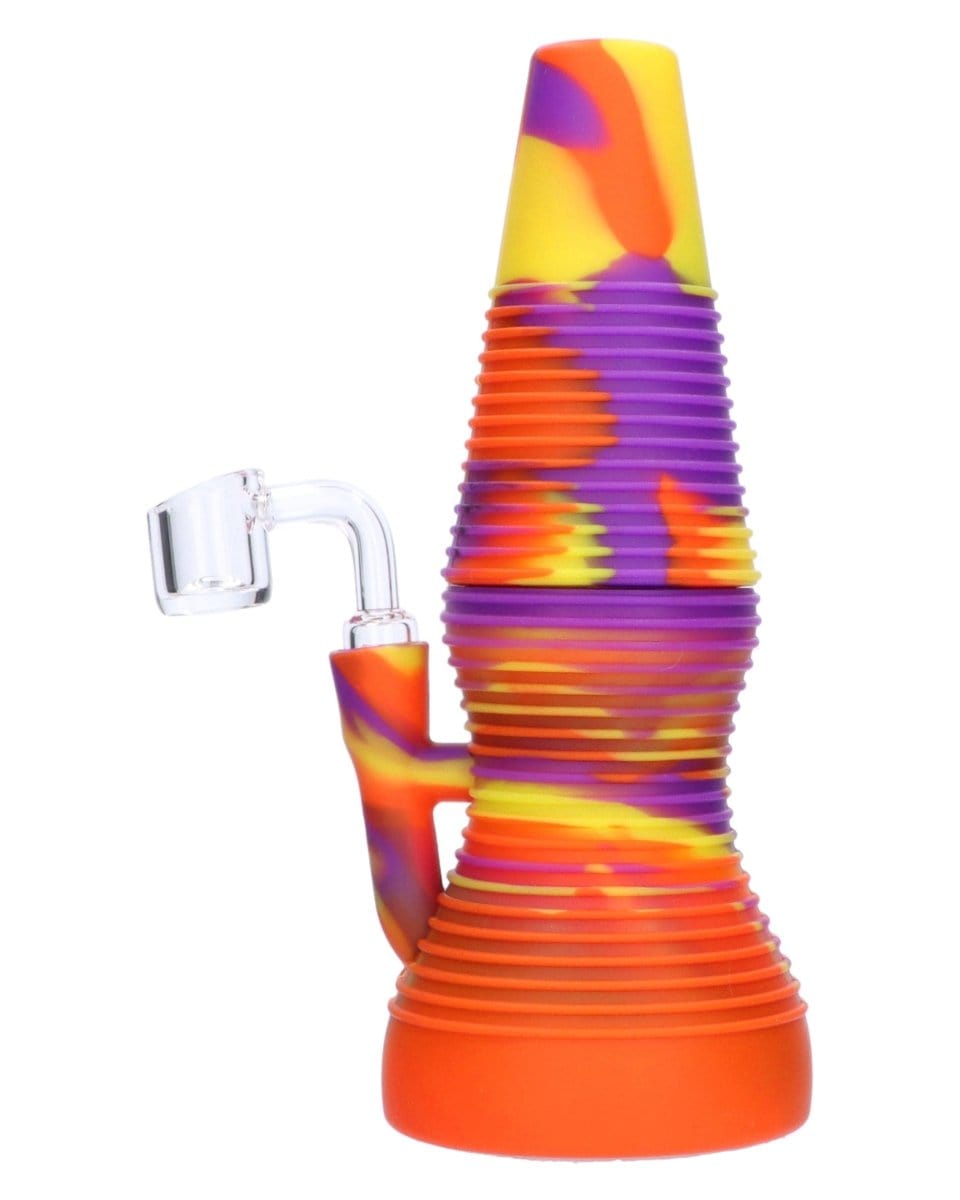 Front view of the Rigid Orange Silicone Mini Dab Rig with a bright orange hue and simple, compact design.