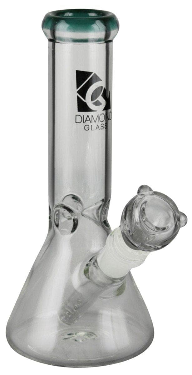 Front view of the Diamond Glass 8" Classic Beaker Bong, showing the clear glass construction and simple beaker shape.