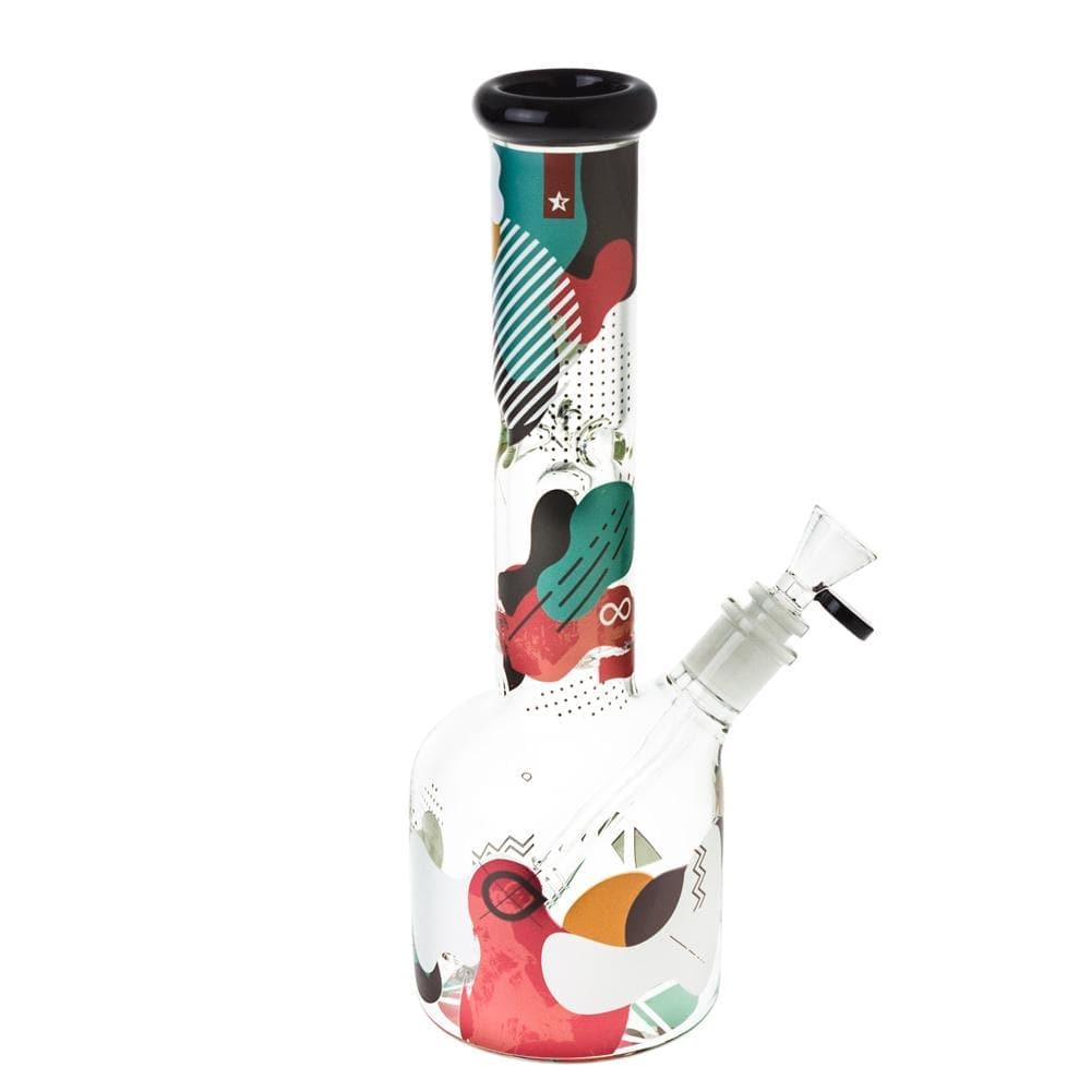 Front view of the Aquarius 12" Water Pipe, a clear glass pipe with a patterned design and visible joint.