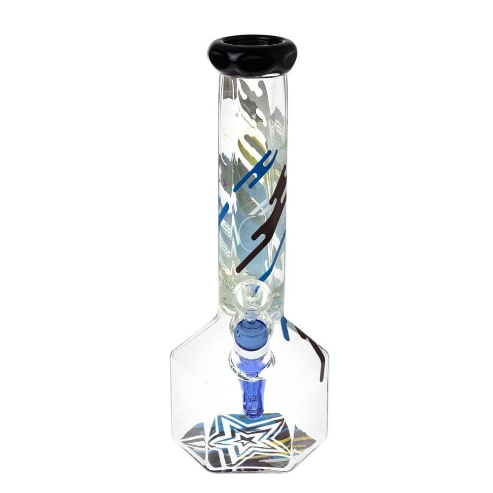 Front view of the Octagon 12" Water Pipe, a clear glass pipe with a hexagonal base and dark mouthpiece.