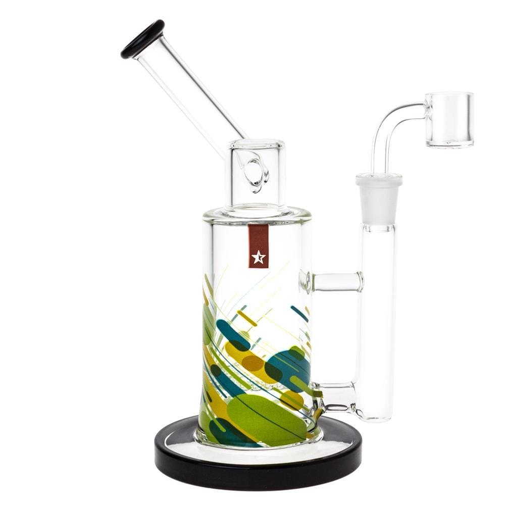Front view of the Versuz 8" Dab Rig Water Pipe, showing a clear glass rig with a black base and a curved mouthpiece.