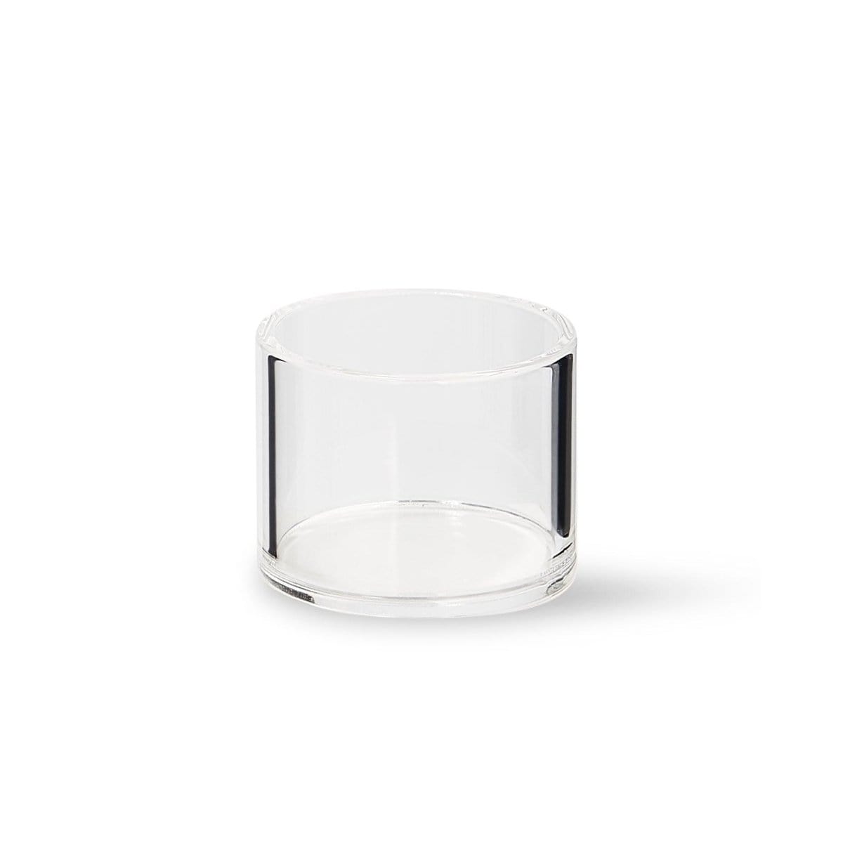 Front-facing shot of the Quartz E-Banger Insert (2 Pack) 25mm glass cylinder on a white background with soft shadow.