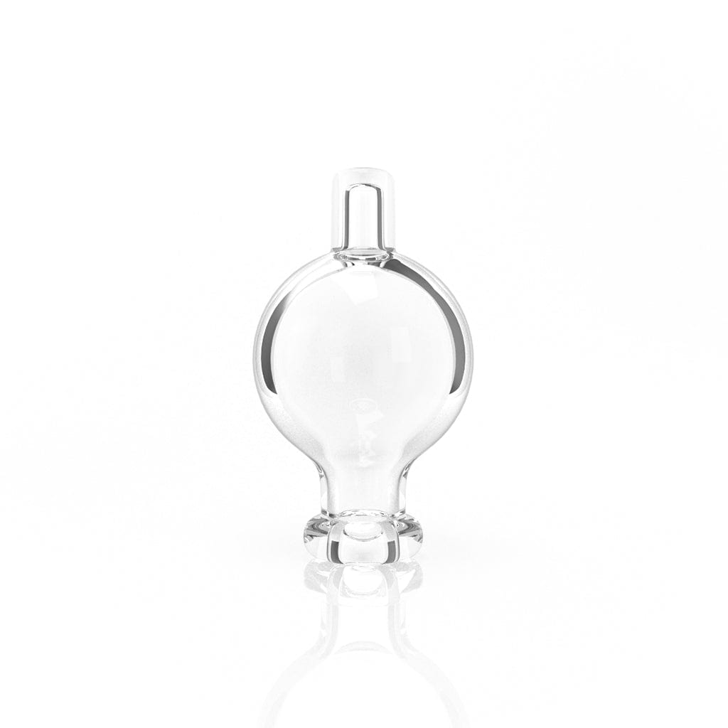 Center-frontal view of the clear Honey Bubble Carb Cap showing its round bulb, short neck, and reflective base against a white background
