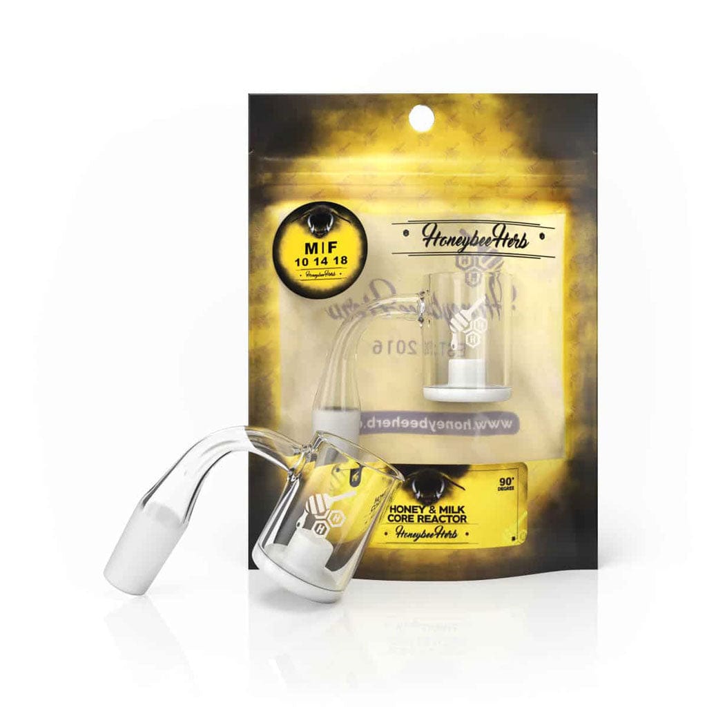 A close-up of the HONEY & MILK CORE REACTOR QUARTZ BANGER, shown at a 90-degree angle with a glossy finish.