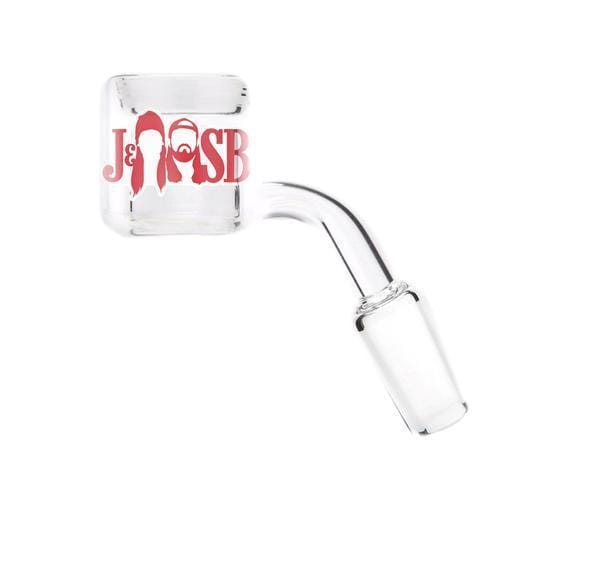 Close-up view of the Quartz Thermal Banger, showing its clear glass construction and angled thermal nail design.