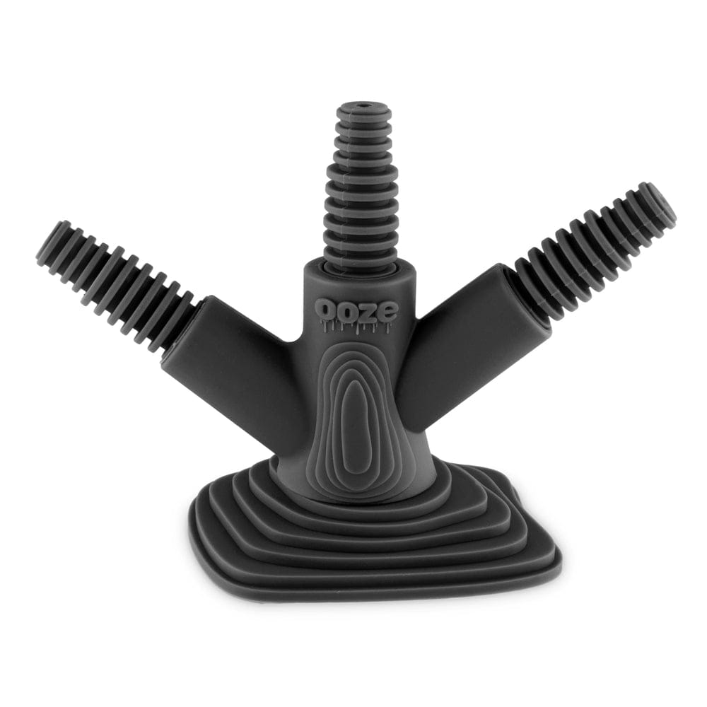 A slightly angled view of the Ooze Banger Hanger Silicone Banger Stand, featuring three curved arms supporting a central circular holder.