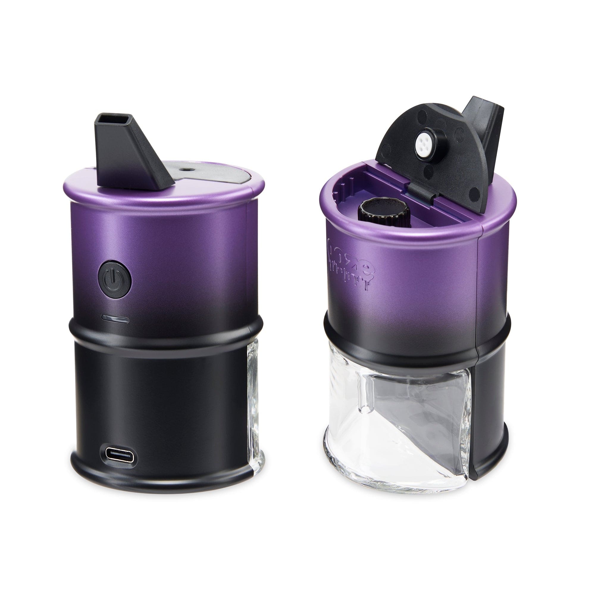 A three-quarter view of the Ooze Electro Barrel E-Rig C-Core 2000 mAh, showcasing its cylindrical shape and matte black finish.