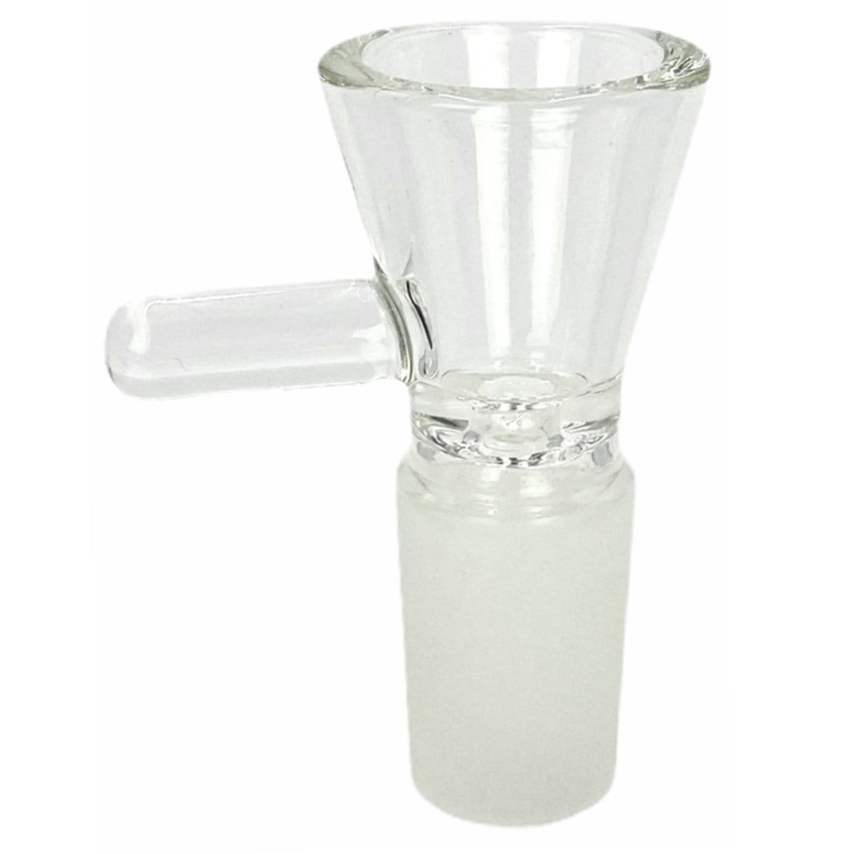 Close-up front view of the Prism 18mm Bowls showing a clear glass bowl with a short side handle and frosted 18mm joint.