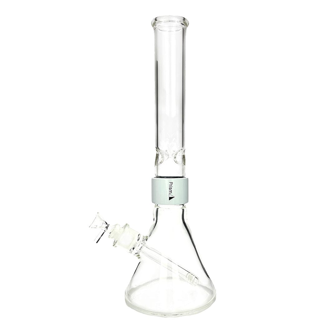 A studio shot of the CLEAR TALL BEAKER SINGLE STACK, presenting a clear glass beaker from a low angle against a plain white background.