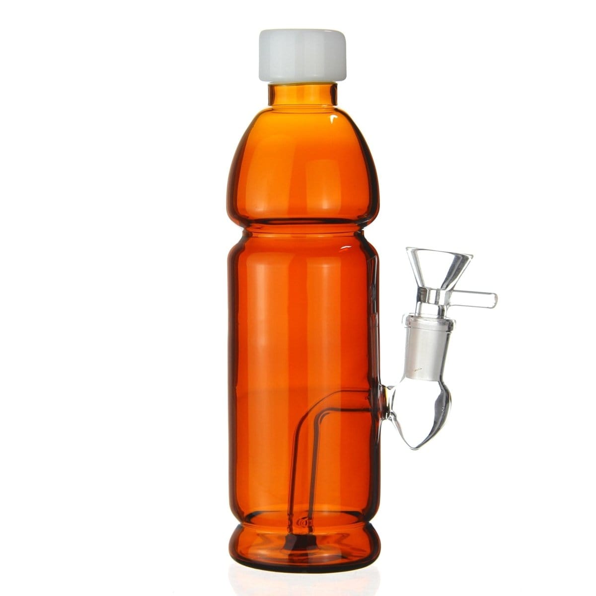 Front view of the Terpade Bottle Bong, a brown glass water pipe with a curved neck and visible joint detail.