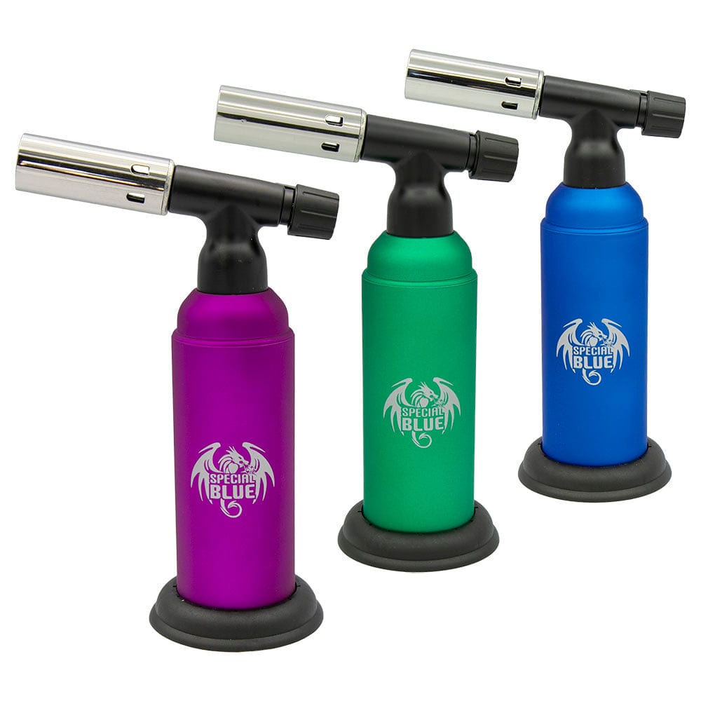 Front view of the Special Blue 8" Monster Pro 2 Torch Lighter with a silver nozzle against a plain white background.