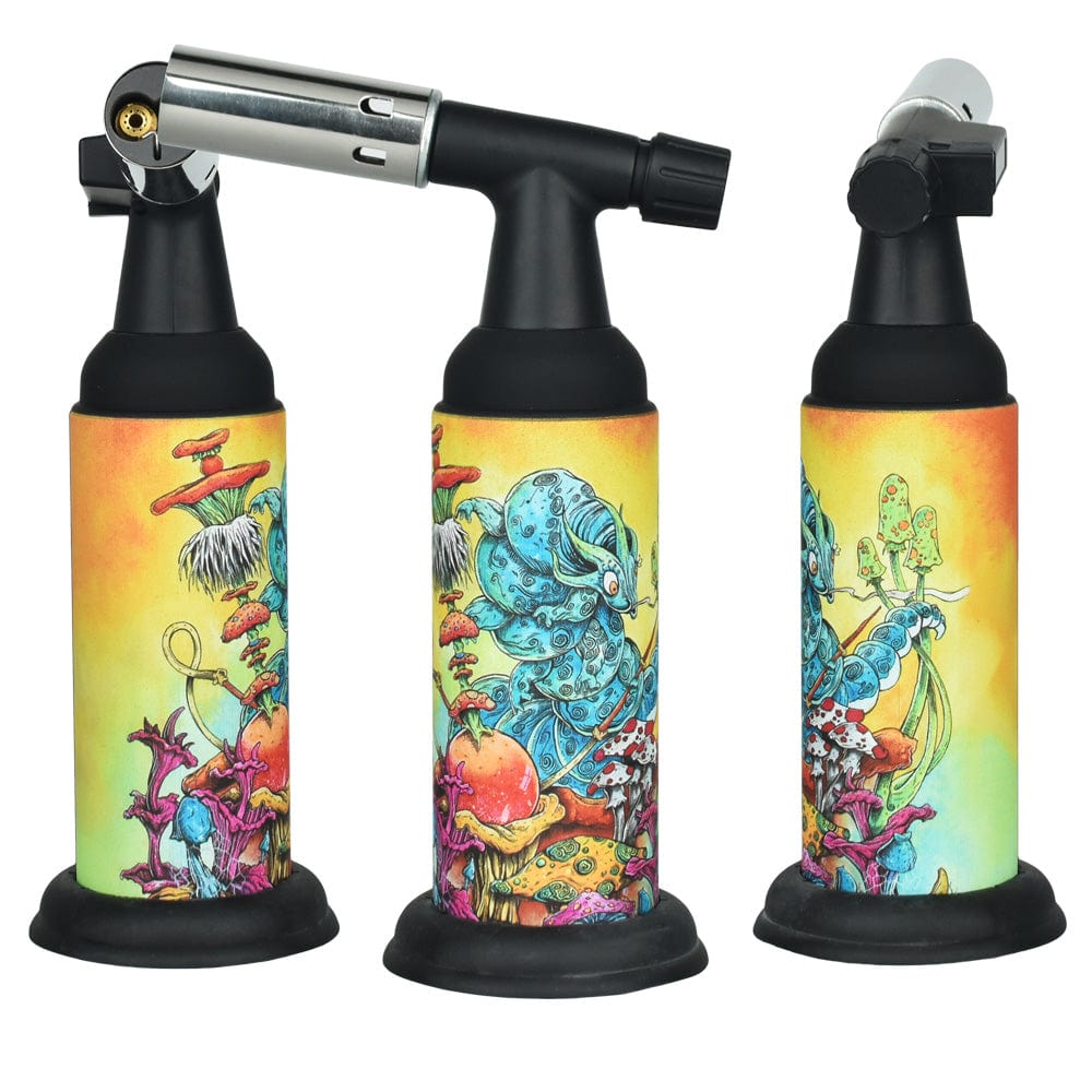A front view of the Special Blue Sean Dietrich 8" Monster Pro Torch Lighter, featuring vibrant blue artwork on a black body.