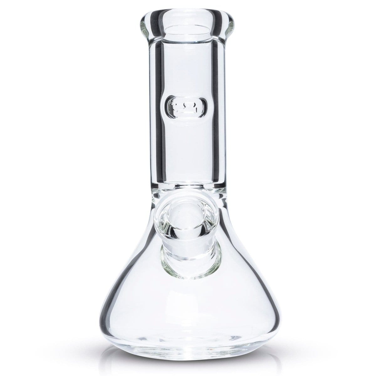 A studio shot of the 8-inch Tank Mini, displaying its clear glass construction and simple beaker shape.