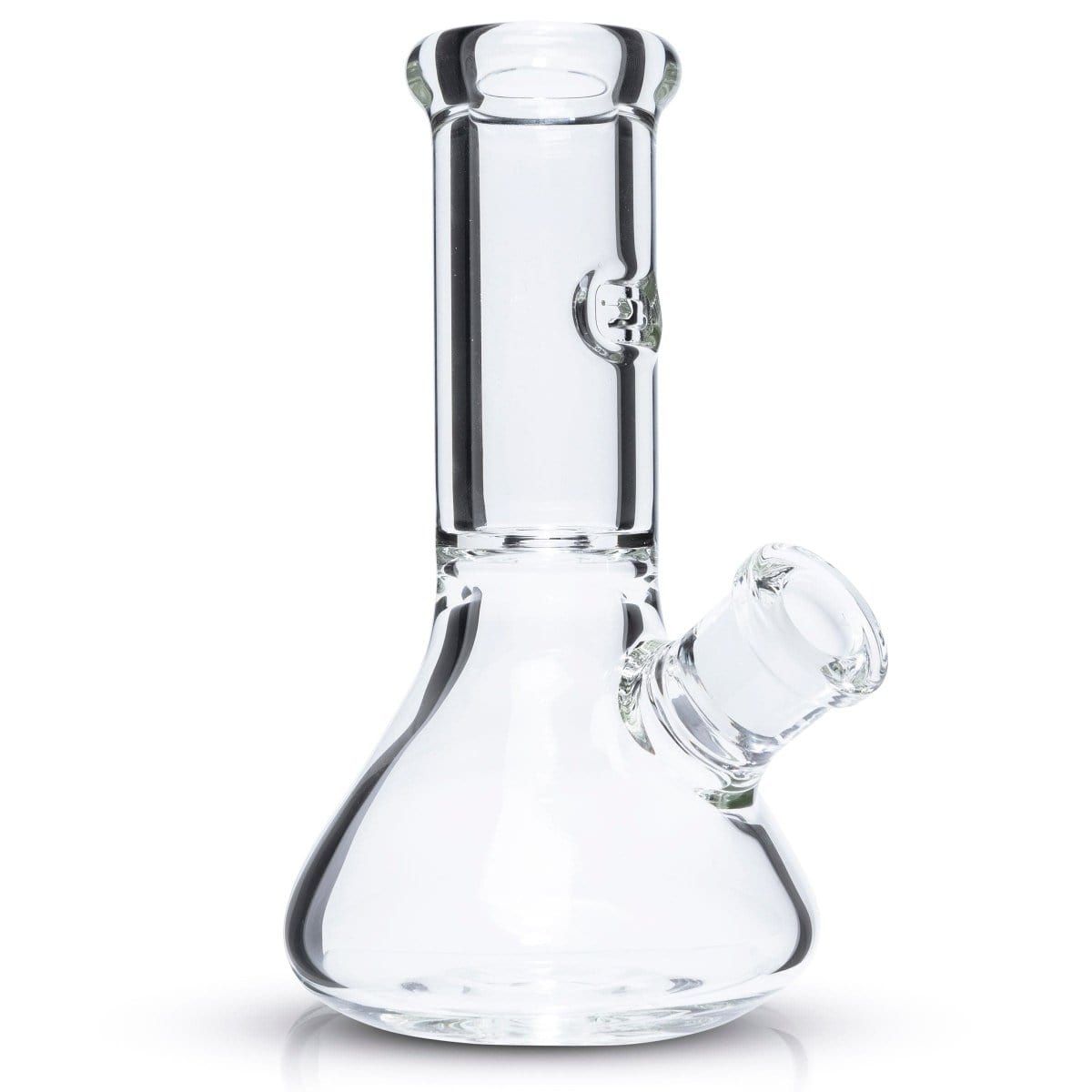 Front view of the 8-inch Tank Mini, a clear glass beaker with a simple, cylindrical shape and reflective surface.