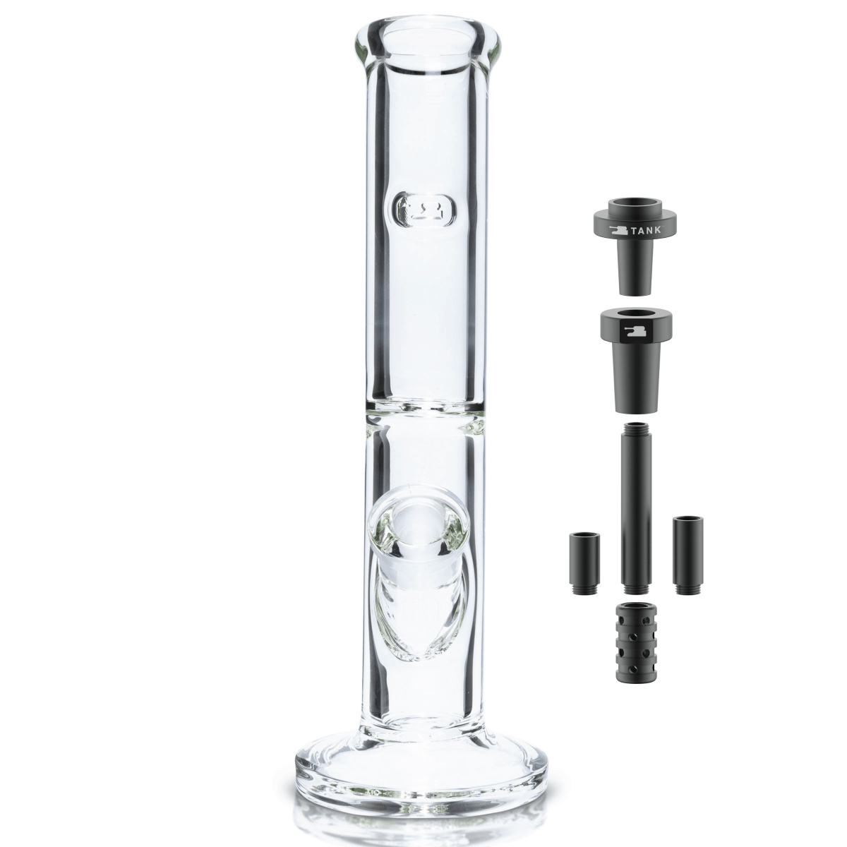 Front view of the 12-inch Tank Straight Tube Bundle, showing clear glass and accompanying black connection pieces.