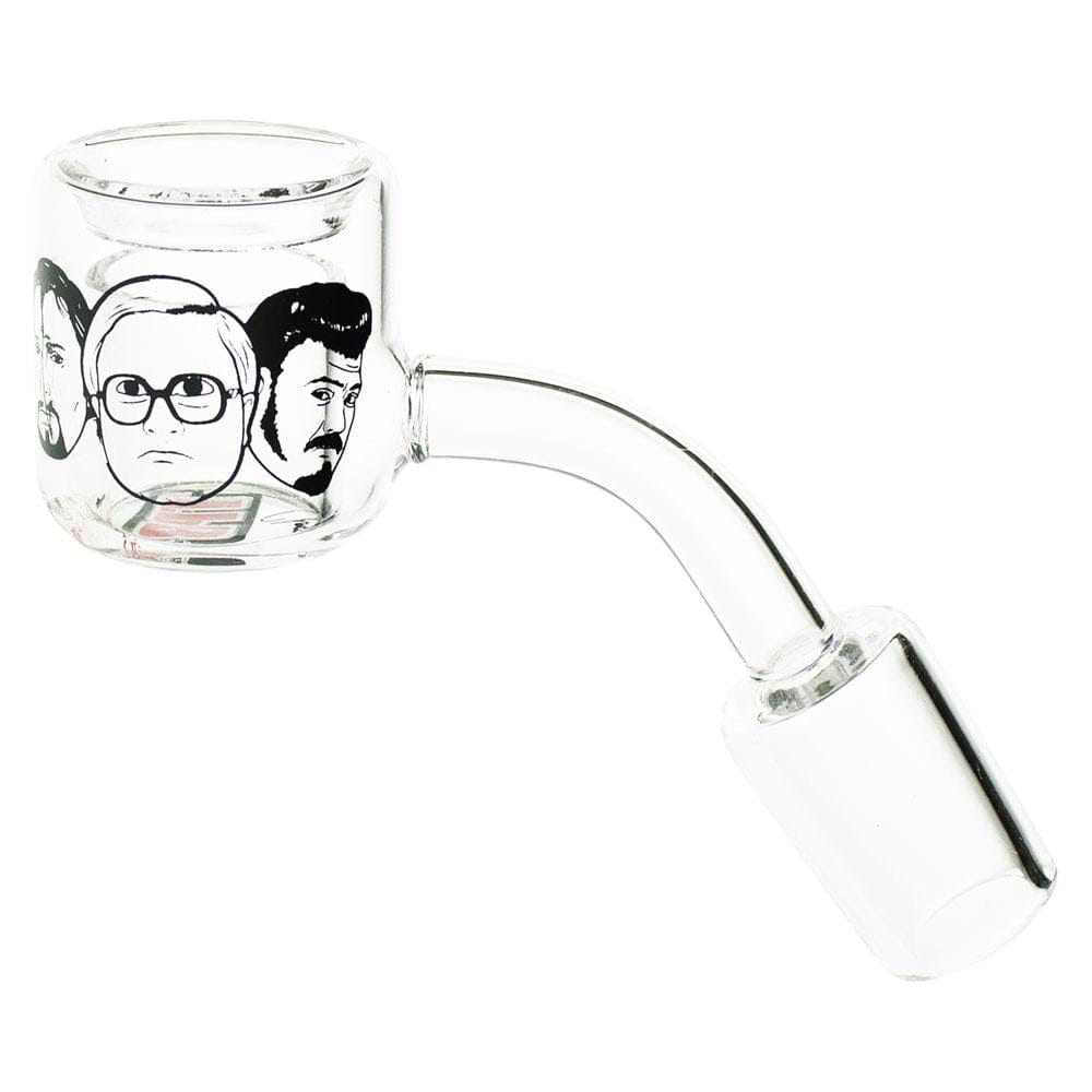 A side view of the Quartz Thermal Banger showing its clear glass construction and angled joint.